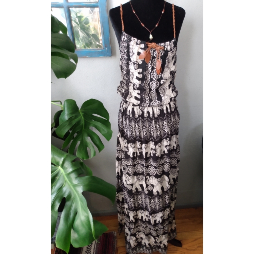 Elephant Print Boho Maxi Dress